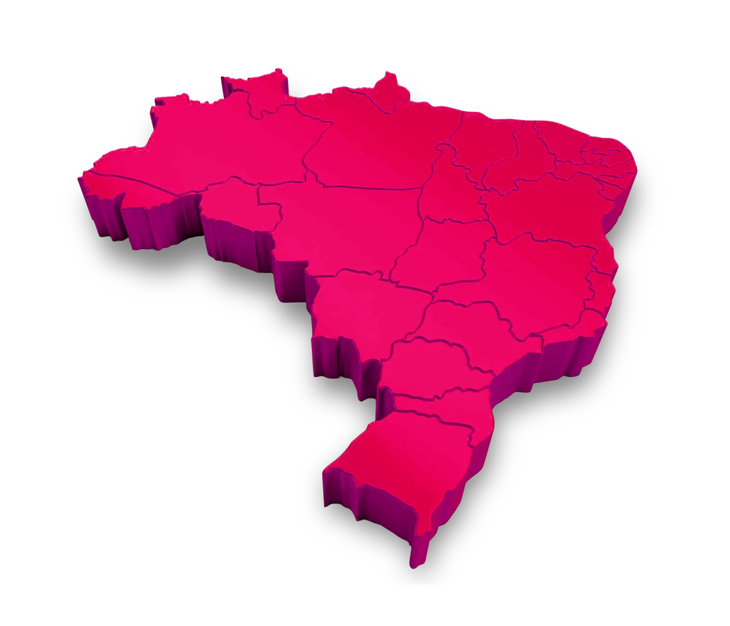 Mapa do Brasil em 3D na cor rosa, representando a cobertura nacional dos emissores de vale-transporte
